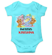 Load image into Gallery viewer, Custom Name 12 Month Birthday Teddy Design Rompers for Baby Boy- KidsFashionVilla
