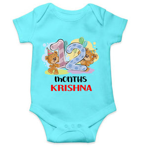 Custom Name 12 Month Birthday Teddy Design Rompers for Baby Boy- KidsFashionVilla