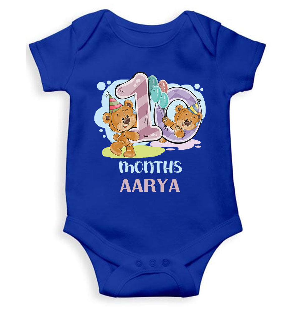 Custom Name 10 Month Birthday Teddy Design Rompers for Baby Girl- KidsFashionVilla