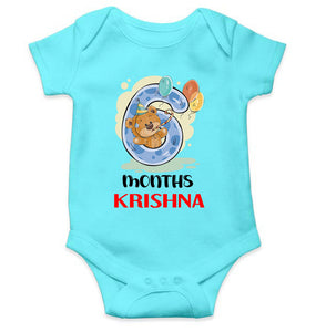 Custom Name 6 Month Birthday Teddy Design Rompers for Baby Boy- KidsFashionVilla