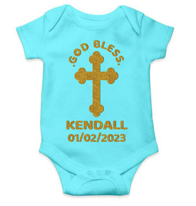 Custom Name And Date God Bless Baptism Christening Day Rompers for Baby Girl- KidsFashionVilla