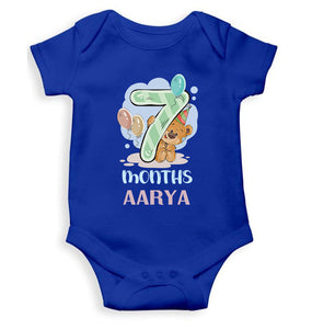 Custom Name 7 Month Birthday Teddy Design Rompers for Baby Girl- KidsFashionVilla