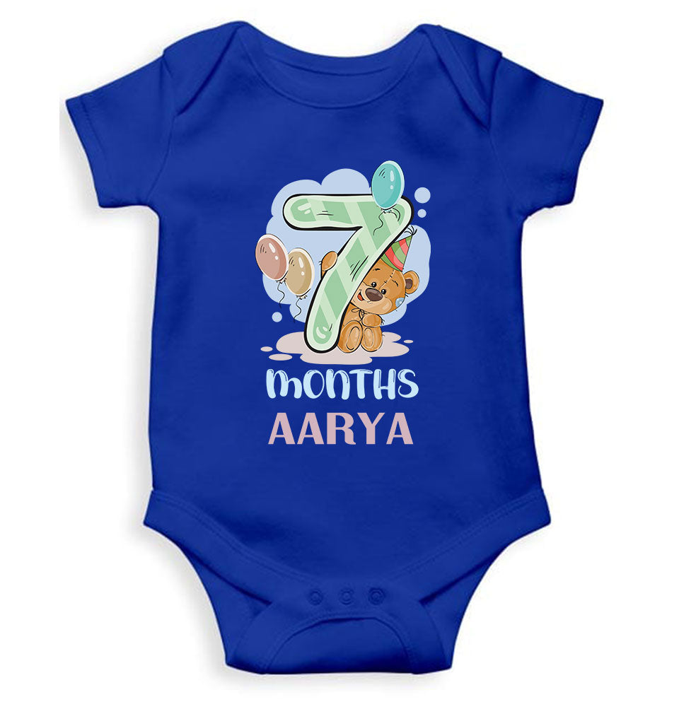Custom Name 7 Month Birthday Teddy Design Rompers for Baby Girl- KidsFashionVilla