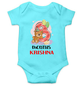 Custom Name 8 Month Birthday Teddy Design Rompers for Baby Boy- KidsFashionVilla