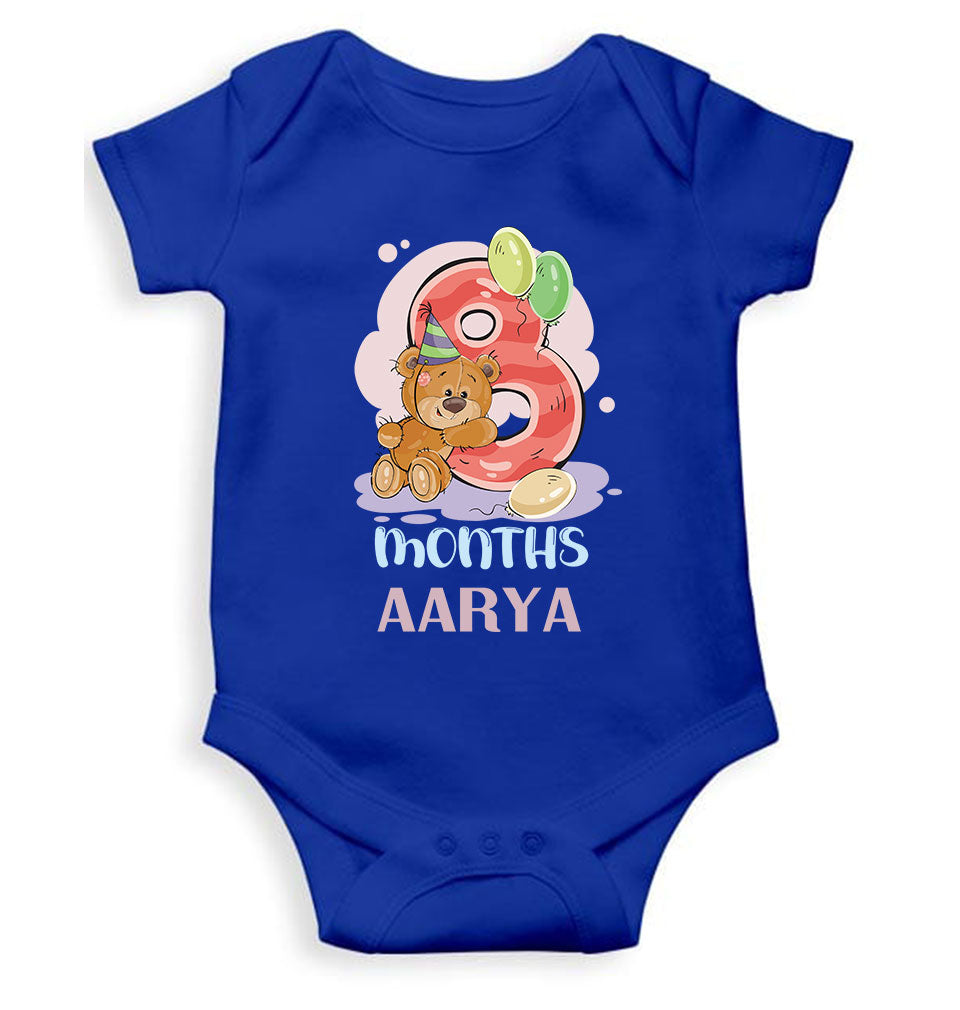 Custom Name 8 Month Birthday Teddy Design Rompers for Baby Girl- KidsFashionVilla