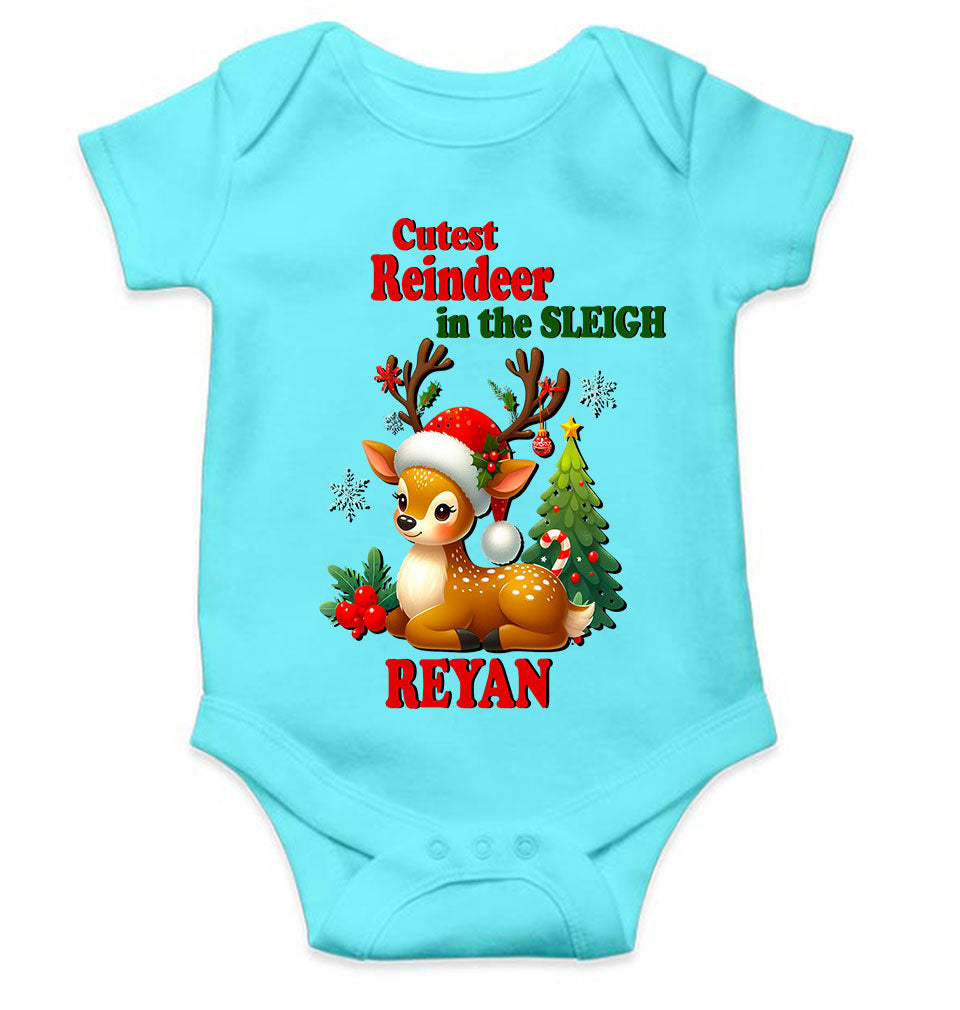 Custom Name Cutest Reindeer In The Sleigh Christmas Rompers for Baby Boy- KidsFashionVilla