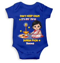 Load image into Gallery viewer, Custom Name Can Not Keep Calm It Is Time For Durga Pooja Rompers for Baby Girl- KidsFashionVilla

