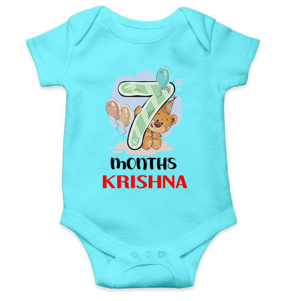 Custom Name 7 Month Birthday Teddy Design Rompers for Baby Boy- KidsFashionVilla