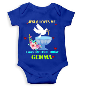 Custom Name Jesus Loves Me Baptism Christening Day Rompers for Baby Boy- KidsFashionVilla