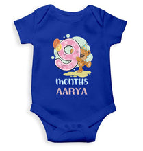 Load image into Gallery viewer, Custom Name 9 Month Birthday Teddy Design Rompers for Baby Girl- KidsFashionVilla
