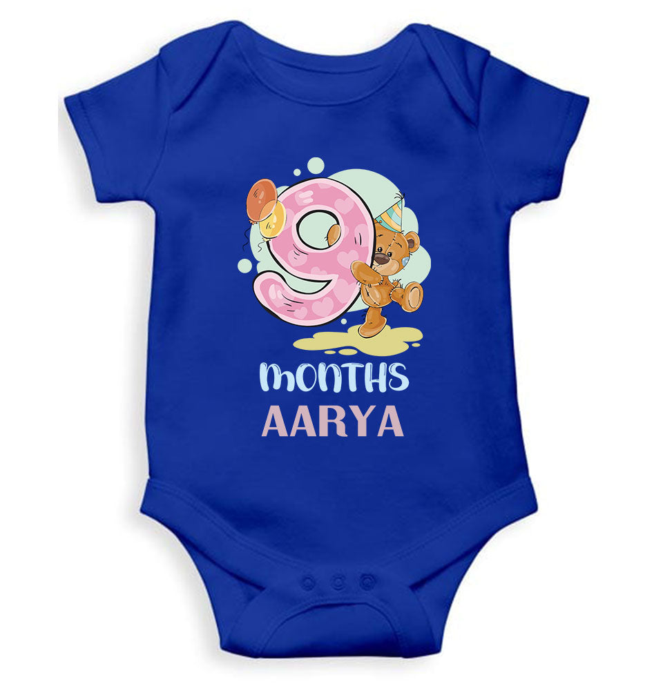 Custom Name 9 Month Birthday Teddy Design Rompers for Baby Girl- KidsFashionVilla