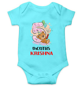 Custom Name 5 Month Birthday Teddy Design Rompers for Baby Boy- KidsFashionVilla
