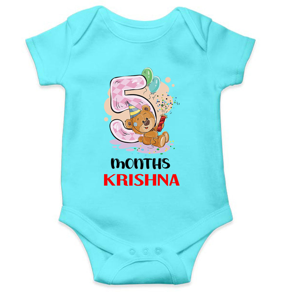 Custom Name 5 Month Birthday Teddy Design Rompers for Baby Boy- KidsFashionVilla