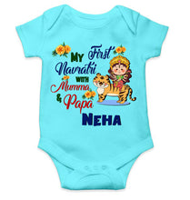 Load image into Gallery viewer, Custom Name My First Navratri With Mumma And Papa Rompers for Baby Girl- KidsFashionVilla
