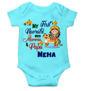 Custom Name My First Navratri With Mumma And Papa Rompers for Baby Girl- KidsFashionVilla