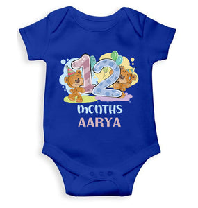 Custom Name 12 Month Birthday Teddy Design Rompers for Baby Girl- KidsFashionVilla