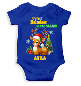 Custom Name Cutest Reindeer In The Sleigh Christmas Rompers for Baby Girl- KidsFashionVilla