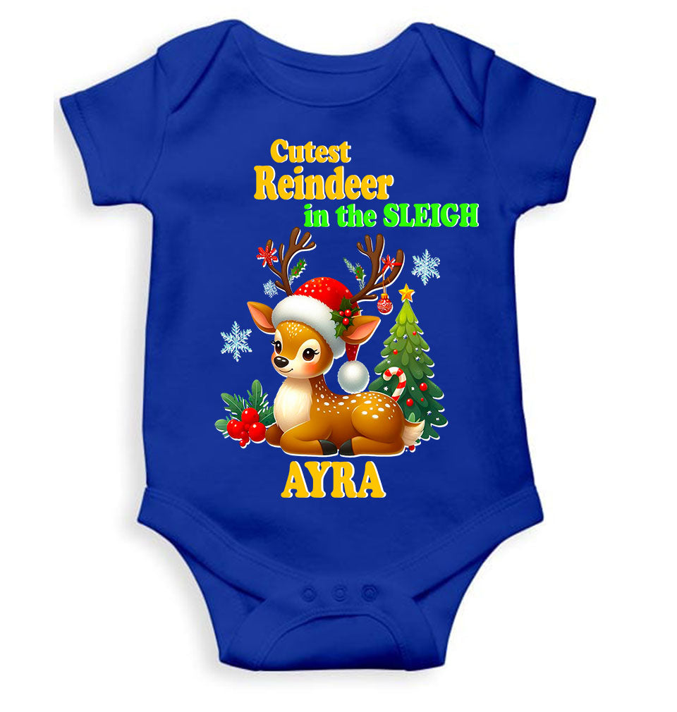 Custom Name Cutest Reindeer In The Sleigh Christmas Rompers for Baby Girl- KidsFashionVilla