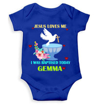 Load image into Gallery viewer, Custom Name Jesus Loves Me Baptism Christening Day Rompers for Baby Girl- KidsFashionVilla
