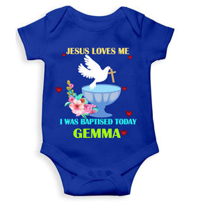 Custom Name Jesus Loves Me Baptism Christening Day Rompers for Baby Girl- KidsFashionVilla