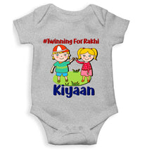 Load image into Gallery viewer, Custom Name Twinning For Rakhi Raksha Bandhan Rompers for Baby Boy- KidsFashionVilla
