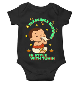 Custom Name Blessing Blowing In Style With Durga Puja Rompers for Baby Boy- KidsFashionVilla