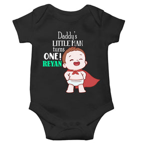 Custom Name Daddys Little Man Turns One First Birthday Rompers for Baby Boy- KidsFashionVilla
