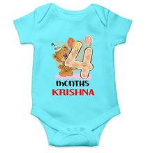 Load image into Gallery viewer, Custom Name 4 Month Birthday Teddy Design Rompers for Baby Boy- KidsFashionVilla
