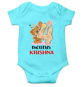 Custom Name 4 Month Birthday Teddy Design Rompers for Baby Boy- KidsFashionVilla