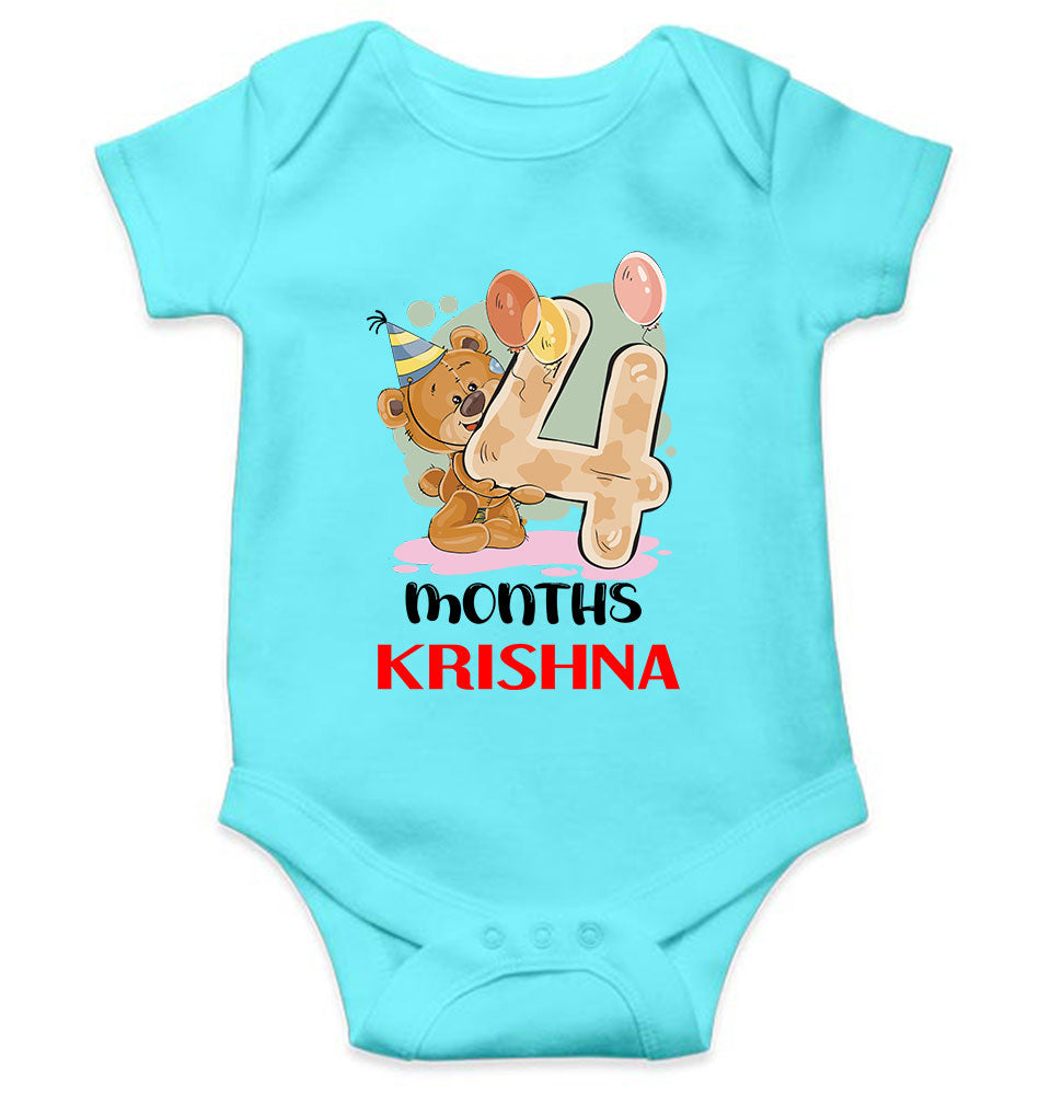 Custom Name 4 Month Birthday Teddy Design Rompers for Baby Boy- KidsFashionVilla