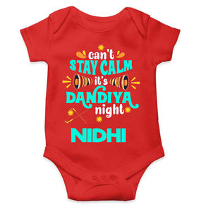 Custom Name Cant Stay Calm It Is Dandiya Night Navratri Rompers for Baby Girl- KidsFashionVilla