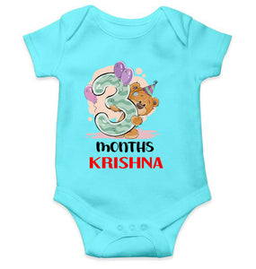 Custom Name 3 Month Birthday Teddy Design Rompers for Baby Boy- KidsFashionVilla