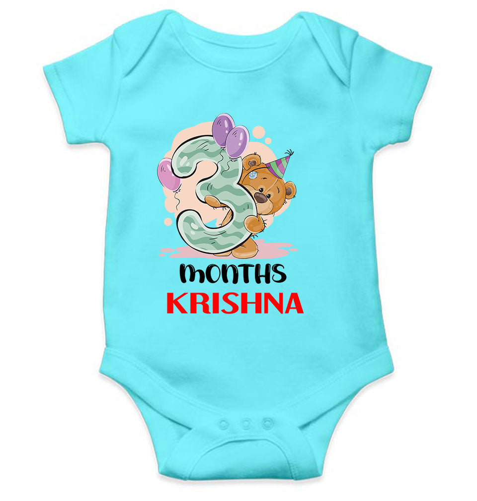 Custom Name 3 Month Birthday Teddy Design Rompers for Baby Boy- KidsFashionVilla