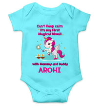 Load image into Gallery viewer, Custom Name Cant Keep Calm Its My First Diwali With Mumma Daddy Rompers for Baby Girl- KidsFashionVilla
