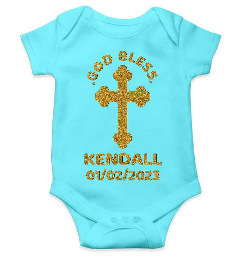Custom Name And Date God Bless Baptism Christening Day Rompers for Baby Boy- KidsFashionVilla