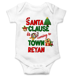 Custom Name Santa Clause Is Coming To Town Christmas Rompers for Baby Boy- KidsFashionVilla