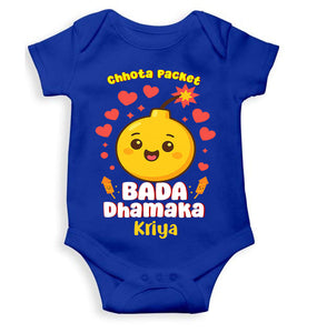 Custom Name Chhota Packet Baada Dhamaka Diwali Rompers for Baby Girl- KidsFashionVilla