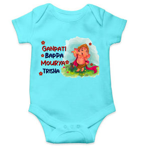Custom Name Ganpati Bappa Mourya Ganesh Chaturthi Rompers for Baby Girl- KidsFashionVilla