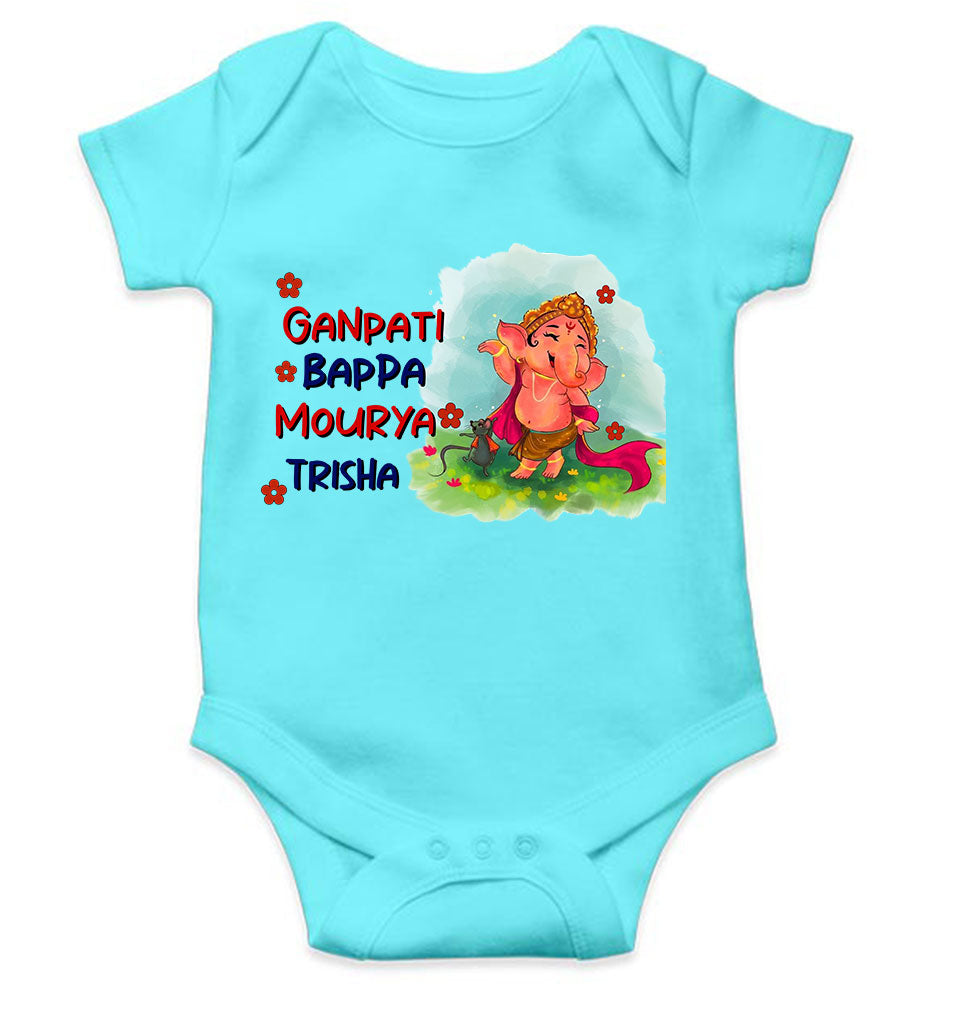 Custom Name Ganpati Bappa Mourya Ganesh Chaturthi Rompers for Baby Girl- KidsFashionVilla