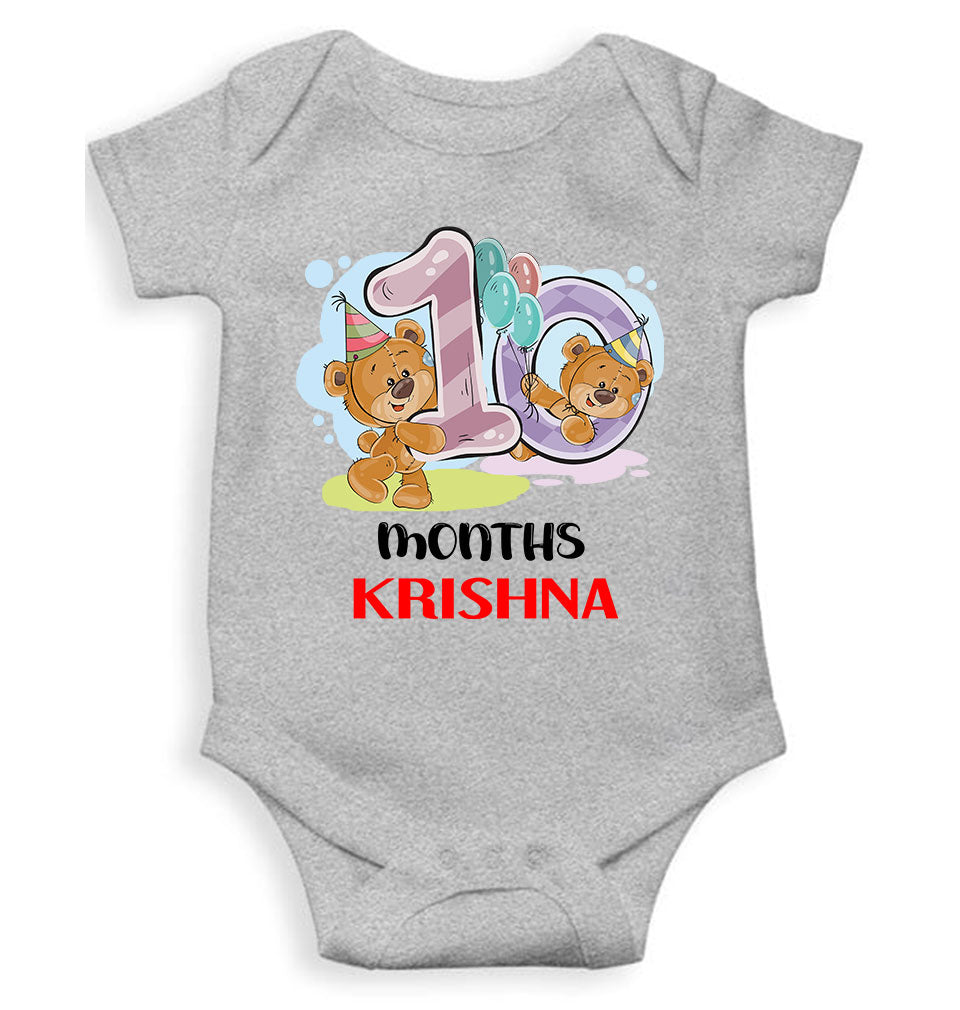 Custom Name 10 Month Birthday Teddy Design Rompers for Baby Boy- KidsFashionVilla