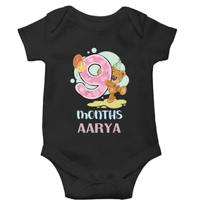 Custom Name 9 Month Birthday Teddy Design Rompers for Baby Girl- KidsFashionVilla