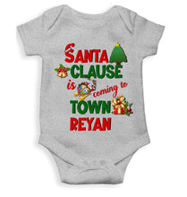 Load image into Gallery viewer, Custom Name Santa Clause Is Coming To Town Christmas Rompers for Baby Boy- KidsFashionVilla
