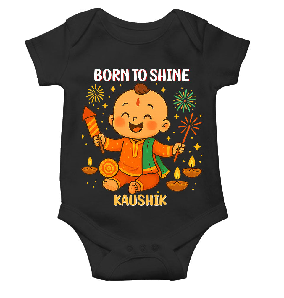 Custom Name Born To Shine Diwali Rompers for Baby Boy- KidsFashionVilla