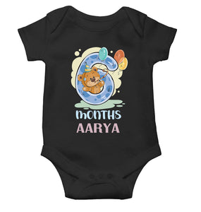 Custom Name 6 Month Birthday Teddy Design Rompers for Baby Girl- KidsFashionVilla