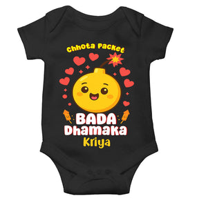 Custom Name Chhota Packet Baada Dhamaka Diwali Rompers for Baby Girl- KidsFashionVilla
