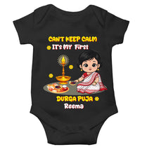 Load image into Gallery viewer, Custom Name Can Not Keep Calm It Is Time For Durga Pooja Rompers for Baby Girl- KidsFashionVilla
