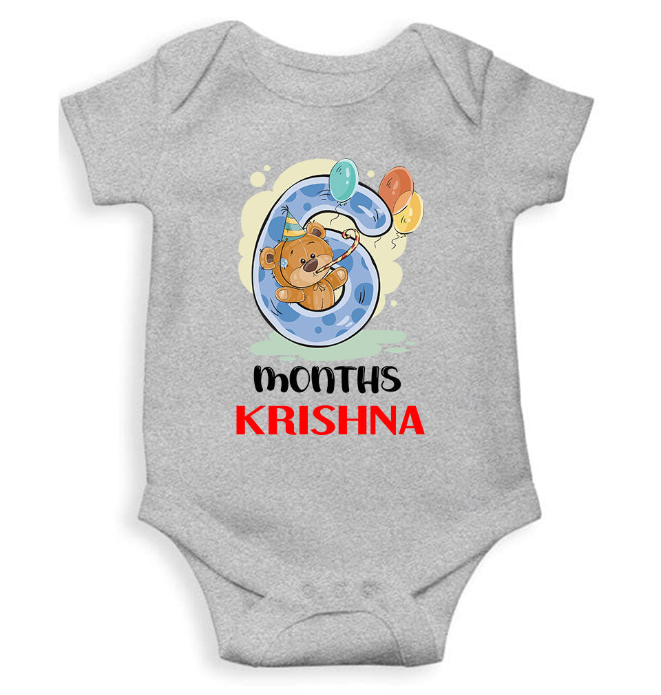 Custom Name 6 Month Birthday Teddy Design Rompers for Baby Boy- KidsFashionVilla