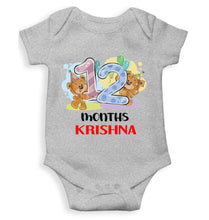 Load image into Gallery viewer, Custom Name 12 Month Birthday Teddy Design Rompers for Baby Boy- KidsFashionVilla
