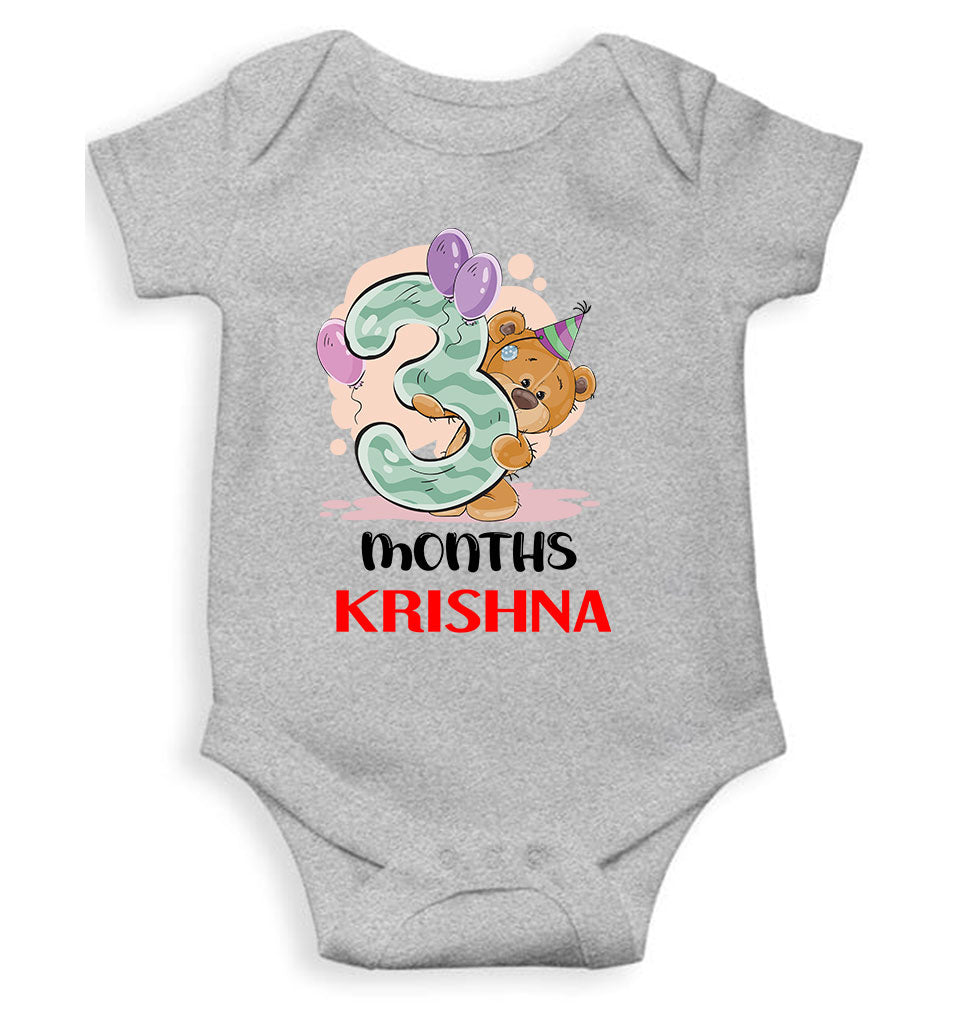 Custom Name 3 Month Birthday Teddy Design Rompers for Baby Boy- KidsFashionVilla