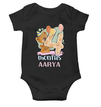 Load image into Gallery viewer, Custom Name 4 Month Birthday Teddy Design Rompers for Baby Girl- KidsFashionVilla
